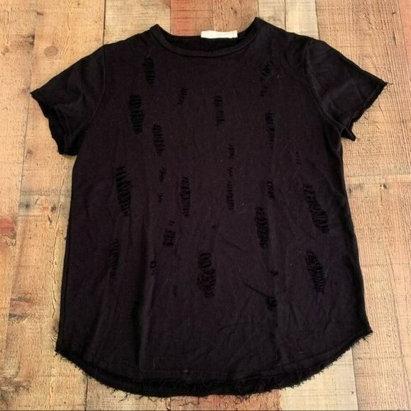 Twinkle womens distressed frayed short sleeve top in black - Picture 1 of 6
